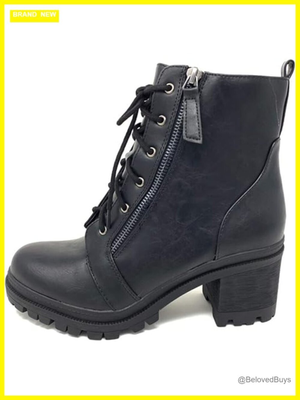 Faux Leather Lace Up High Chunky Heel Ankle Booties